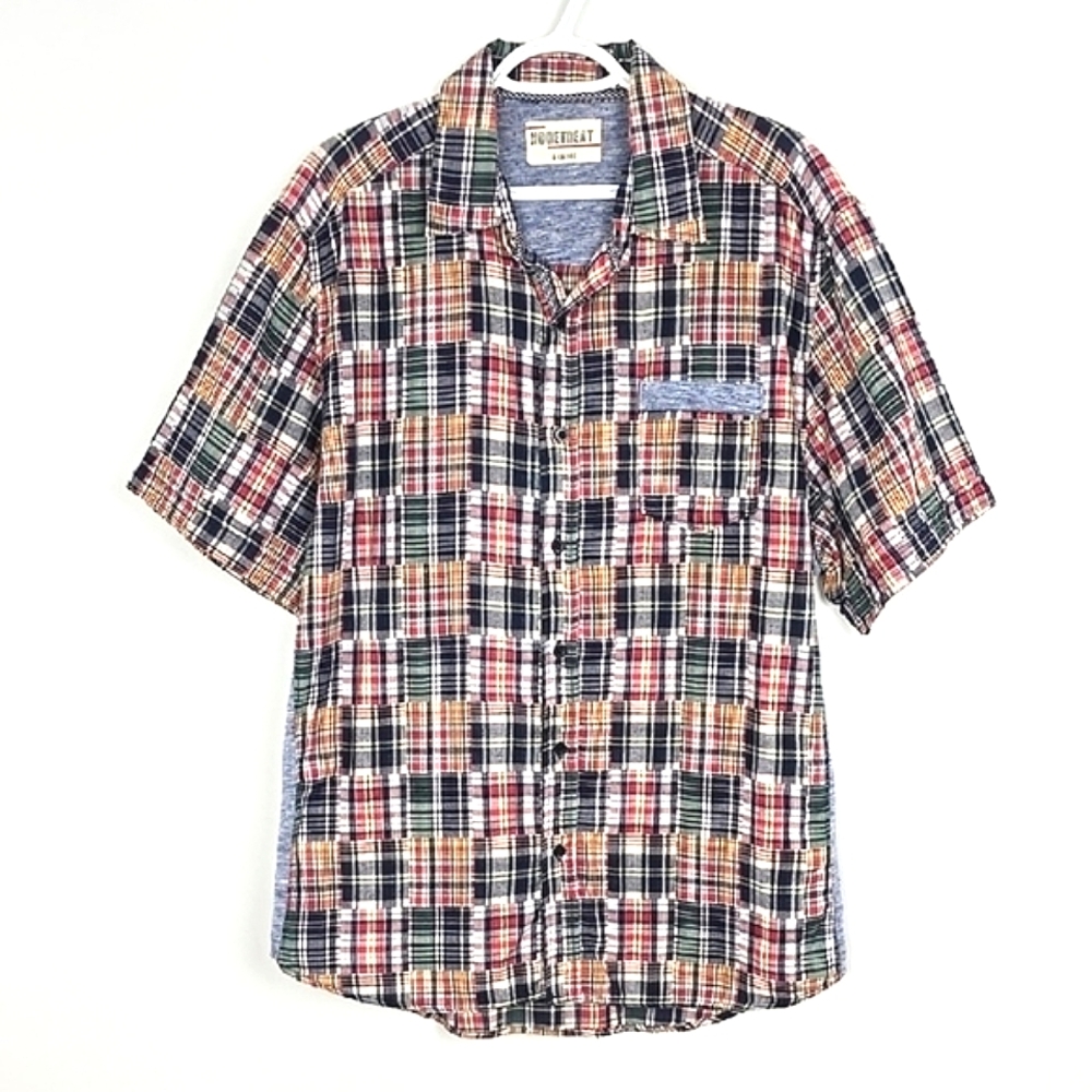 No Retreat Men's Casual Button Down Patchwork Multi Denim Style Shirt Size XL